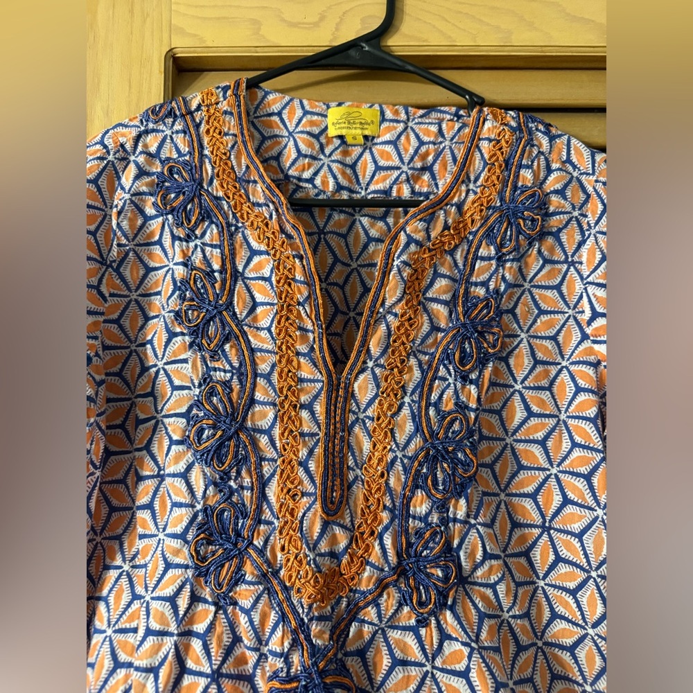 Roberta Roller Rabbit By Roberta Freymann Orange and Blue Geometric Tunic - Picture 4 of 8